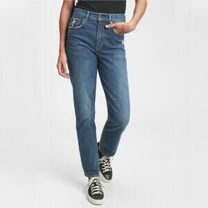 Gap Sky High Straight Leg Jeans High Rise Denim Size 29/8 Distressed Blue Pants